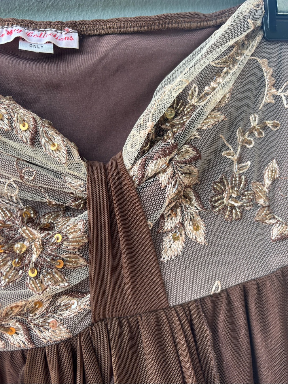 Custom Made Formal Gown | Embroidered Bodice | Brown Chiffon Maxi Dress - Picture 3 of 5
